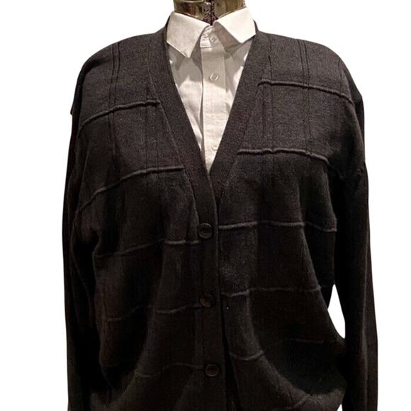 Oscar De La Renta XXL Dk Gray 5 Button Down Long Sleeve Ribbed Cardigan Sweater - Picture 1 of 9